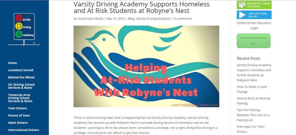 Varsity Driving Academy and Robyne's Nest Change Lives